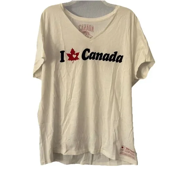 Olympics Team Canadian Bright White I Love Canada vneck XL unisex T-Shirt NWOT - Picture 1 of 4